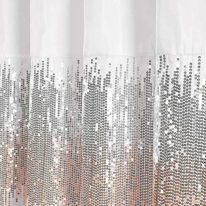 Lush Decor Night Sky Shower Curtain, Single, 72" W x 72" L, White & Blush - Sequin Shower Curtain - Sparkly Color Block Bath Curtain - Modern Glam Bathroom Decor