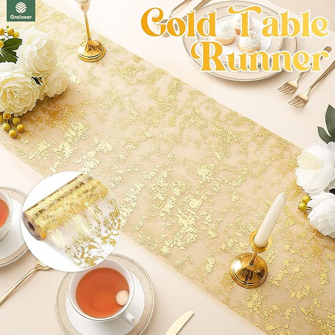 Gold Table Runner 11" x 49 ft (1 Roll) – Sparkly Table Decorations, Sequin Glitter Foil Mesh Roll for Weddings, Christmas, Birthdays, Valentine’s Day, Holidays & DIY Projects