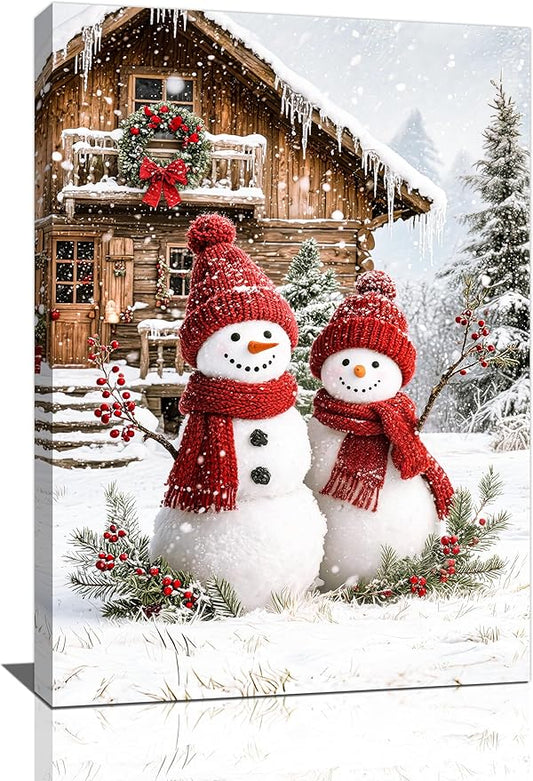 Zyphren Christmas Snowman Wall Art Winter Picture Wall Decor Snowman Canvas Print Painting Home Artwork Gifts for Living Room Bedroom Bathroom 16"x24"