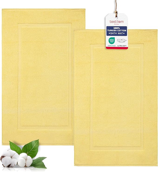 TEXTILOM Luxury 2 Pack Banded Cotton Bath Mats for Bathroom Floor [ Hotel, Spa, Tub, Shower Bath Mat Floor Towel Set ], Machine Washable & Soft & Absorbent & Quick Dry (20''x34'')- Yellow