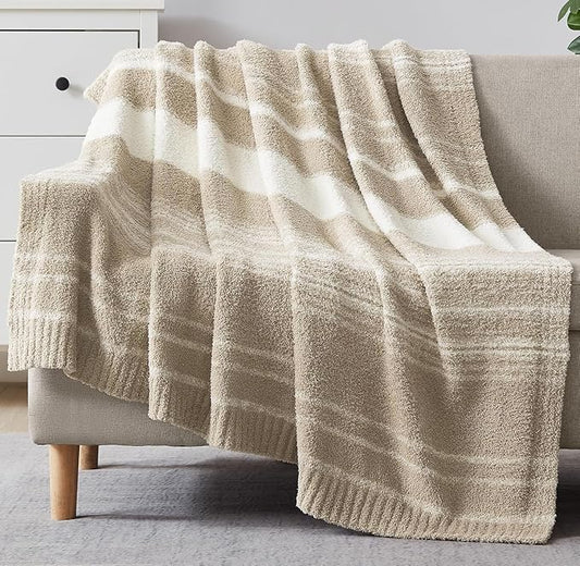 WRENGONGE Khaki Throw Blanket, 60x80 Soft Cozy Striped Throw Blankets for Couch, Sofa, Bed, Travel, Lightweight Fluffy Warm Plush Decorative Blankets for Women, Men,Kids Gift