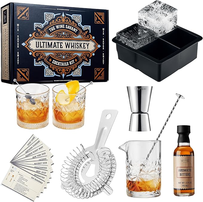 13-Piece Cocktail Shaker Set Bartender Kit+Bitters - Bar Mixing Stir Set with Whiskey Glass, Strainer, Jigger, Garnish Picks, Recipe Cards - Cocktails, Martinis, Manhattans & More