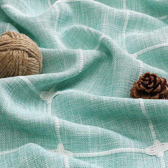 MitoVilla Teal Blue Boho Shower Curtains for Modern Farmhouse Bathroom Decor, Turquoise Country Thick Polyester Linen Fabric Shower Curtain with Tassel, 72 x 72