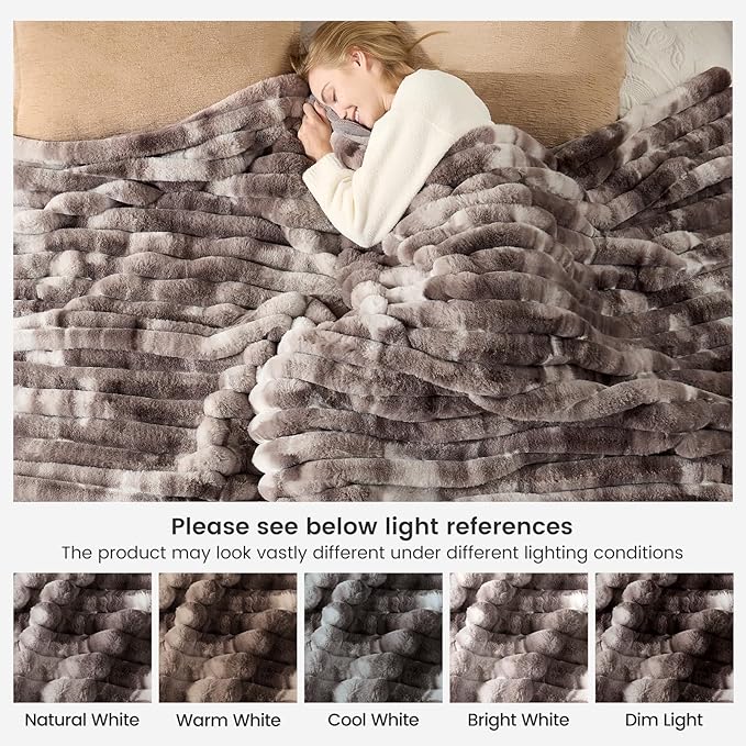 Cozy Bliss Faux Fur Throw Blanket for Couch, Cozy Warm Plush Striped Blanket for Sofa Bedroom Living Room, 90 * 90 Inches Tie-dye Grey