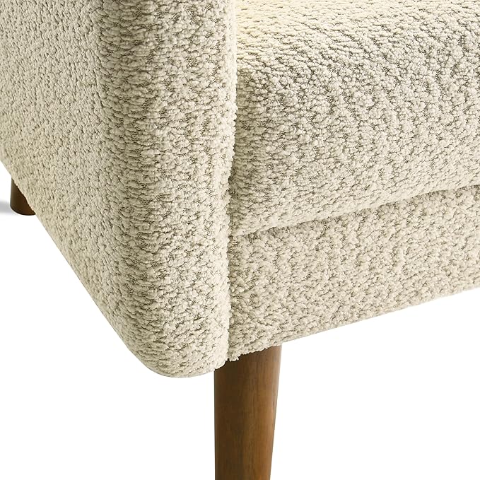 Ultra Comfortable Accent Chair with Deep Seat, Mid-Century Modern Boucle Upholstered Armchair with Rubberwood, Minimal Assembly Required, Cozy Armchair for Living Room or Bedroom (Beige, Single 1)
