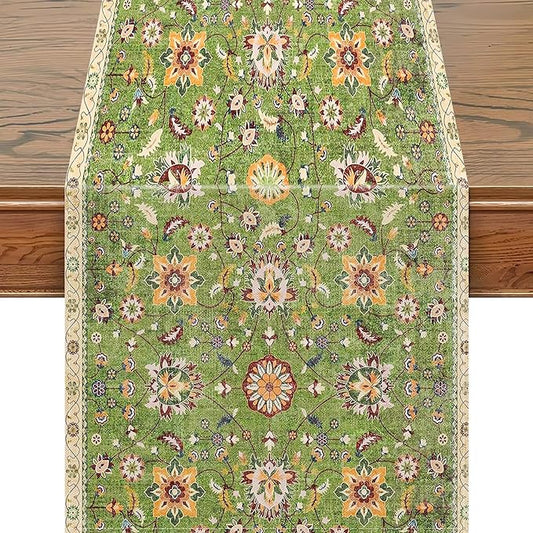Snycler Table Runner Boho Table Runners Vintage Elegant Farmhouse Table Center Linen Decor for Home Dining Party Entrance (13x48 Inch) Green