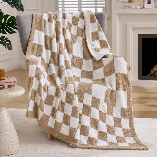 Joiedomi Throw Blanket for Couch Bed, Checkered Knitted Blankets Gifts for Women Mom Girls, Cozy Cute Soft Throw Home Room Decor Aesthetic for Women Mothers Birthday Gifts 50x70 Inches