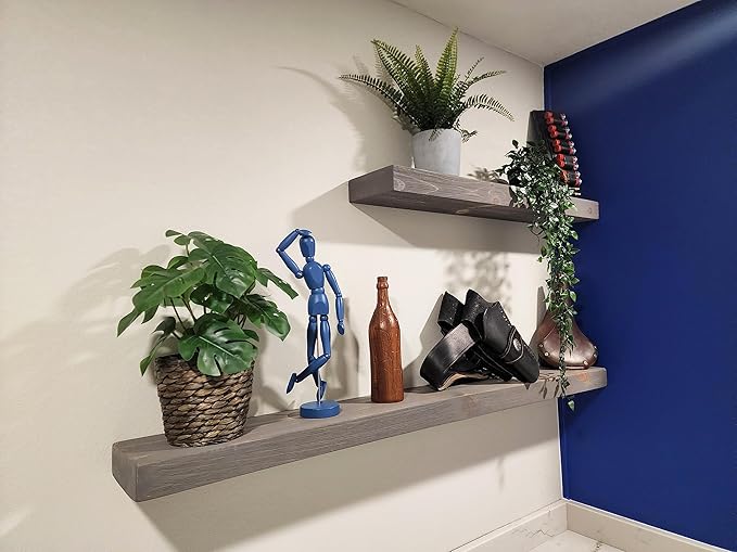 joelsantiques 48 Inch Wooden Floating Shelves for Wall - 48x6x2 in - Made of Natural Wood - Long Heavy Duty Rustic Wall Shelves for Bedroom - Perfect for Living Room, Kitchen - Gray - Grey