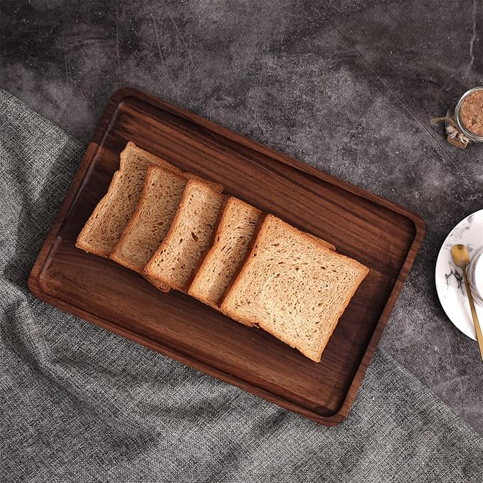 Rustic Walnut Wood Serving Tray, 13"x9" Rectangle Platter, Tea/Coffee Table Tray, Kitchen Decor, Wood Dessert Cup & Vanity Tray for Jewelry