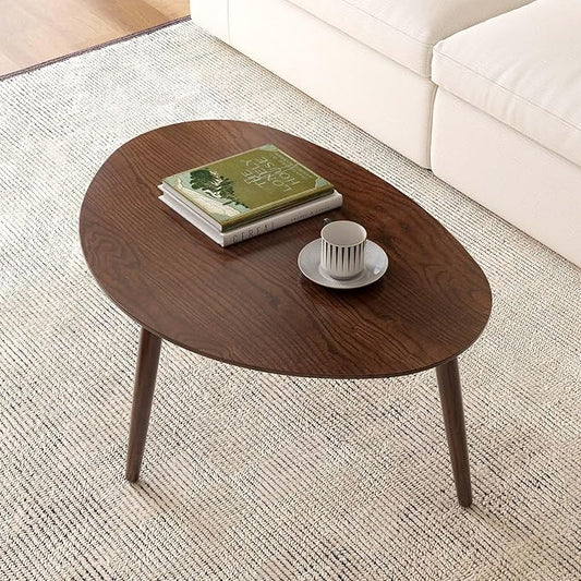 Small Oval Coffee Table, 100% Solid Wood Coffee Tables Mid Century Modern Table for Living Room, Side Table End Tables for Home (Walnut Wood Color, 25.59''x17.51''x19.68'')