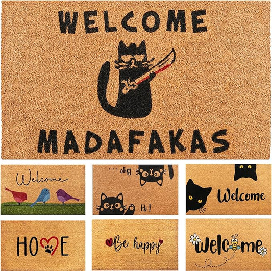 Welcome Madafakas - 17"x29" - Coir Door Mat with Heavy Duty Backing - Welcome Mats for Entryway, Porch - Anti-Slip PVC & Coconut Fiber Surface - Natural Home Accessories, Minimalist Original Design