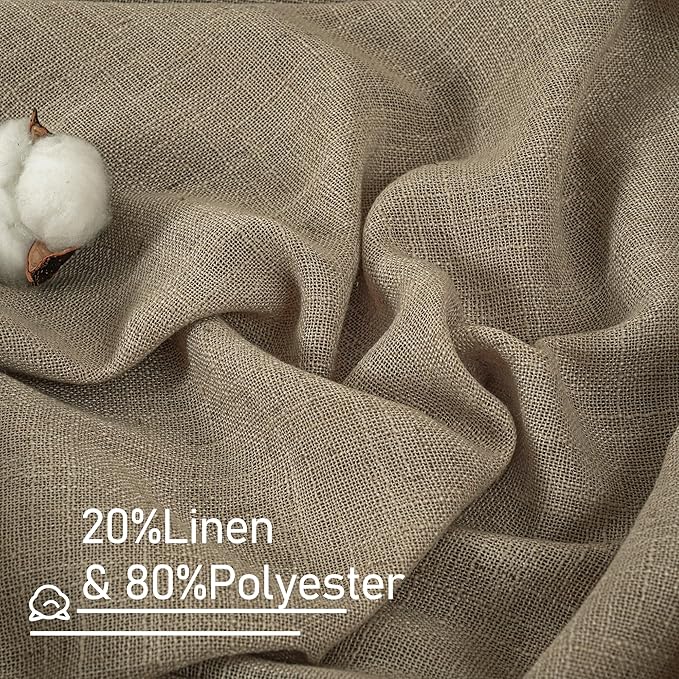 LAMIT Taupe Linen Curtains 90 Inch for Living Room, Back Tab and Rod Pocket Linen Textured Farmhouse Curtains Light Filtering Drapes for Bedroom/Dining Room, Set of 2, 52 x 90 Inch