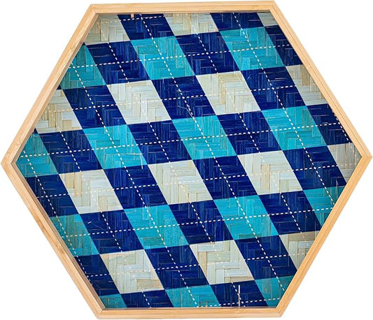 PEMAR 15.7" Hexagonal Bamboo Tray for Serving Coffee, Breakfast, Bread, Food, Art Decor. Decorative Pattern Tray for Coffee Table, Kitchen Counter, Vanity, Bedroom, Ottoman, Home Decor (Argyle)