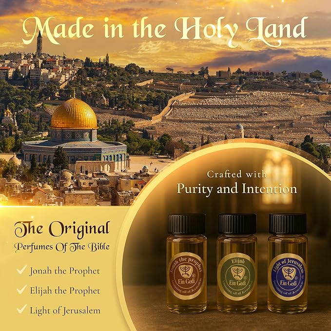 Anointing Oil for Prayer 3 Bottles Set 10ml/0.34oz Each Bottle - The Original Perfumes of The Bible Jonah The Prophet, Elijah The Prophet and Light of Jerusalem - Made in The Holy Land - by Ein Gedi