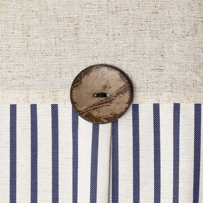 Awellife Farmhouse Blue Shower Curtain Button Linen Textured Woven Fabric,Pleated Blue Stripe,Country Style,72x72 Inch