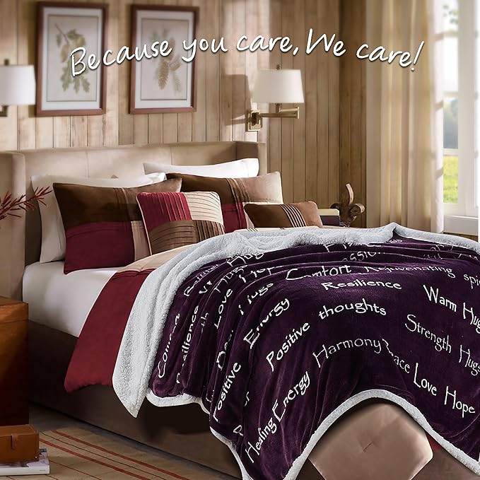 Chanasya Healing Warm Hugs Gift Throw Blanket - Sympathy Gift Breast Cancer Chemo Survivor Get Well Caring Gifts - Comfort Purple Gift Blanket for Love Support Women Friend - Aubergine