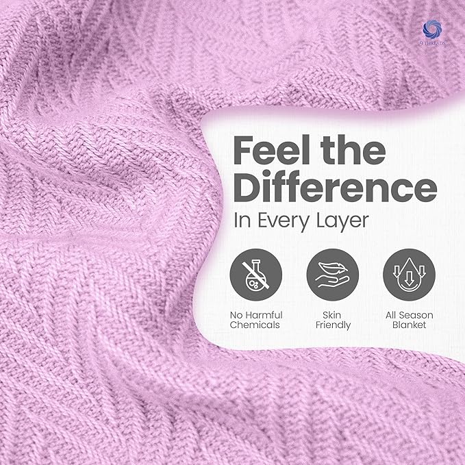 100% Extra-Long Staple Cotton Herringbone Multipurpose Blanket | Soft & Breathable, Lightweight All-Season Throw for Sofa/Couch/Bed | Machine Washable | (Herringbone - Lavender, King)