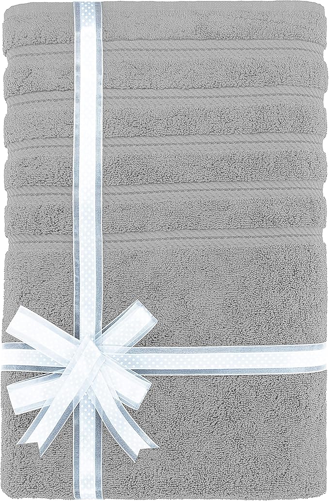 American Soft Linen 35x70 Jumbo Large Bath Towels, 600 GSM 100% Cotton Turkish Bath Sheet, Oversized Luxury Bath Towels for Bathroom Beach and Pool, Light Grey