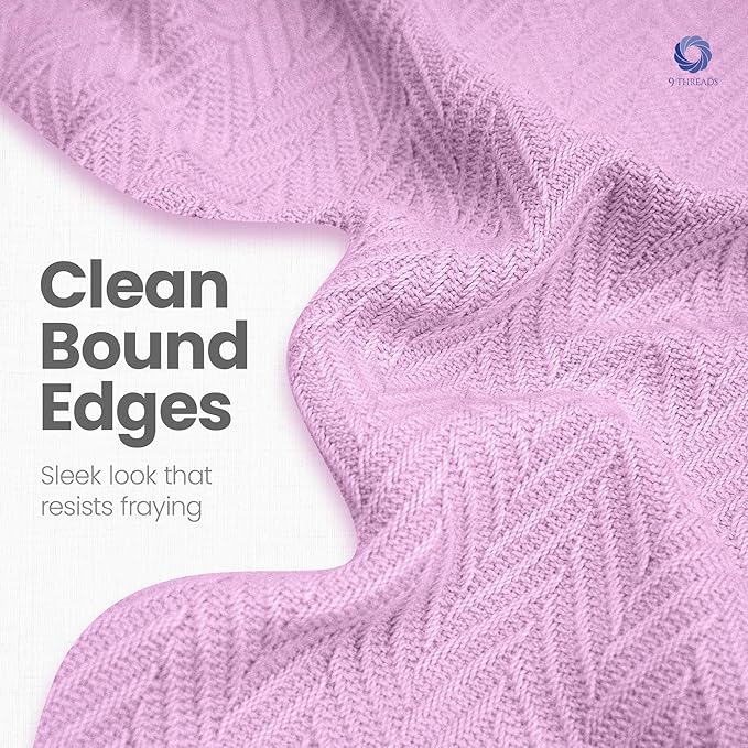 100% Extra-Long Staple Cotton Herringbone Multipurpose Blanket | Soft & Breathable, Lightweight All-Season Throw for Sofa/Couch/Bed | Machine Washable | (Herringbone - Lavender, Twin)