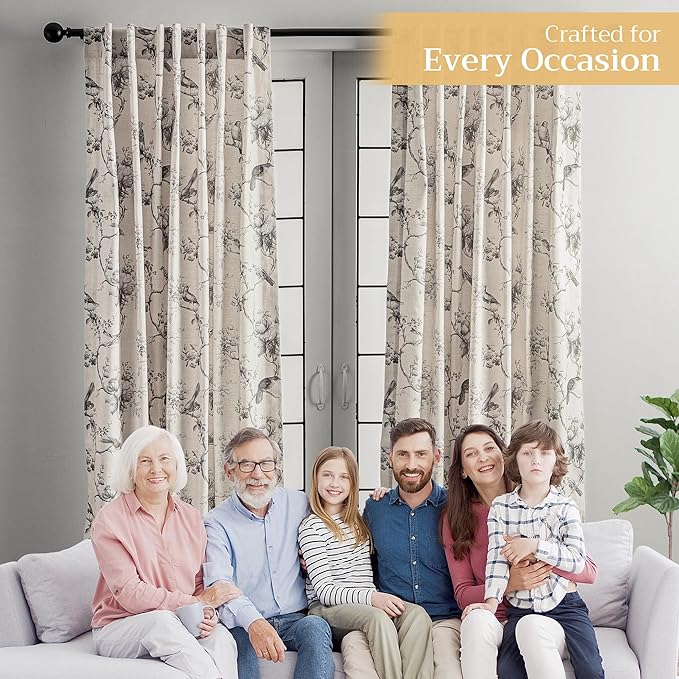 Maison d' Hermine Curtains for Living Room 100% Cotton 96 inch Length Two Panels Light Filtering Curtains for Bedroom Windows with Rod and Loop Pockets Drapes (Turin, 50" W x 96" L)