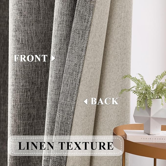 Macochico Blackout Curtains for Bedroom Pinch Pleated Linen Curtains Thermal Insulated White Blackout Window Treatments for Living Room Farmhouse Nursery Retro Grey with Tieback 52" Wx72 L 1 Panel