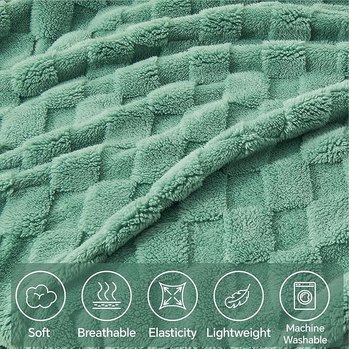 BEDELITE Super Soft Throw Blanket for Couch and Bed, Lightweight Cozy Fluffy Decorative 3D Checkered Blanket, Warm and Fuzzy Fleece Blanket for Camping, Travel(Sage Green, 60"x80")