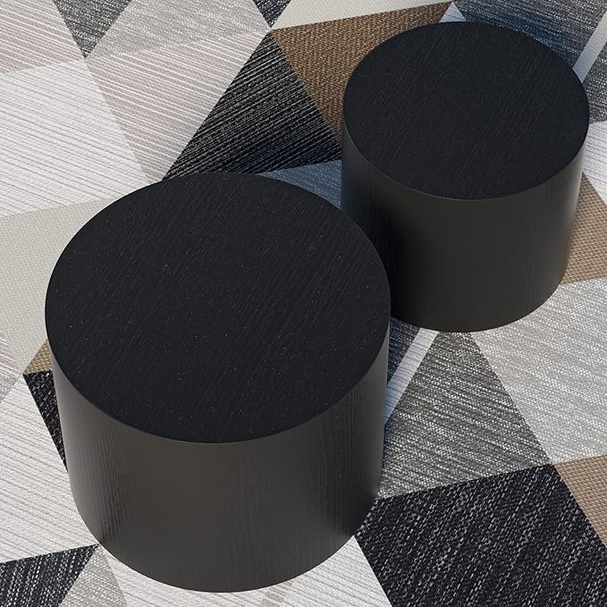 18.9”Round Nesting Coffee Table Set of 2,Wooden Circle Coffee and End Tables,Durable Accent Furniture,Modern Space-Saving Design for Small Living Rooms,Offices,No Assembling Needed,Black
