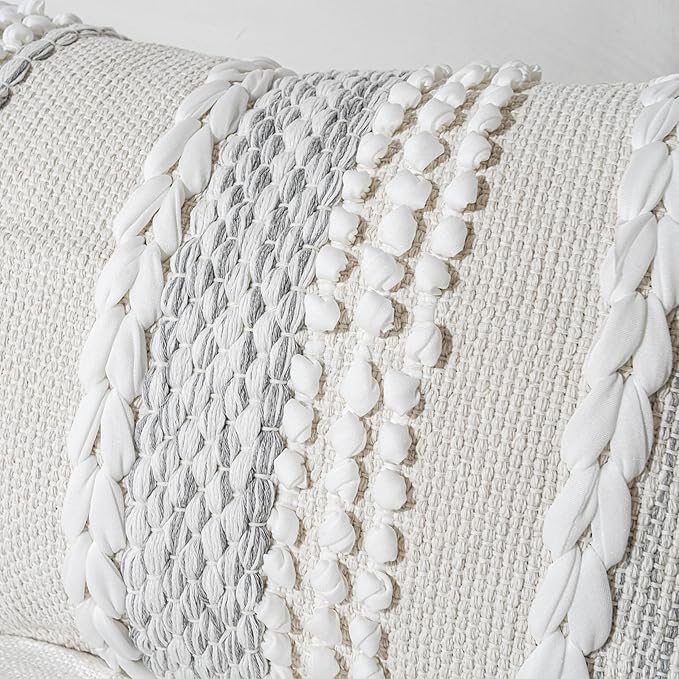 BlissBlush Gray Decorative Lumbar Pillow Cover 14x24, Boho Accent Throw Pillow Case for Couch Sofa Bed, Modern Farmhouse Textured Lumbar Cushion Bedroom Living Room, Cover ONLY