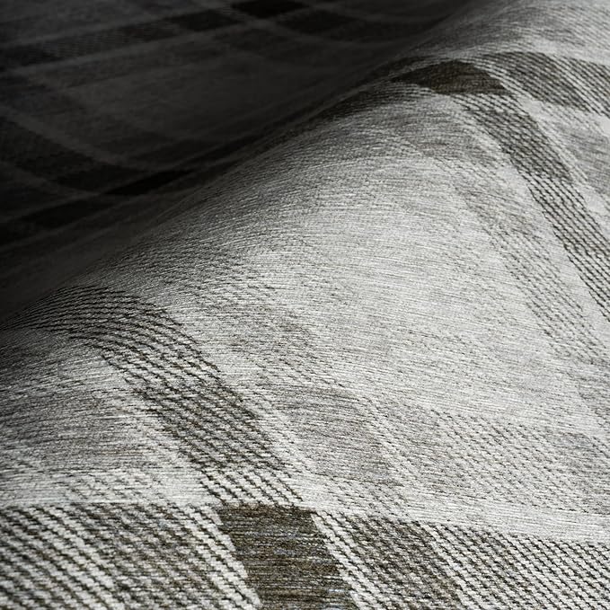 Dash & Albert Andri Plaid Black Machine Washable Rug, 6 X 9 Feet, Black/White Plaid Pattern