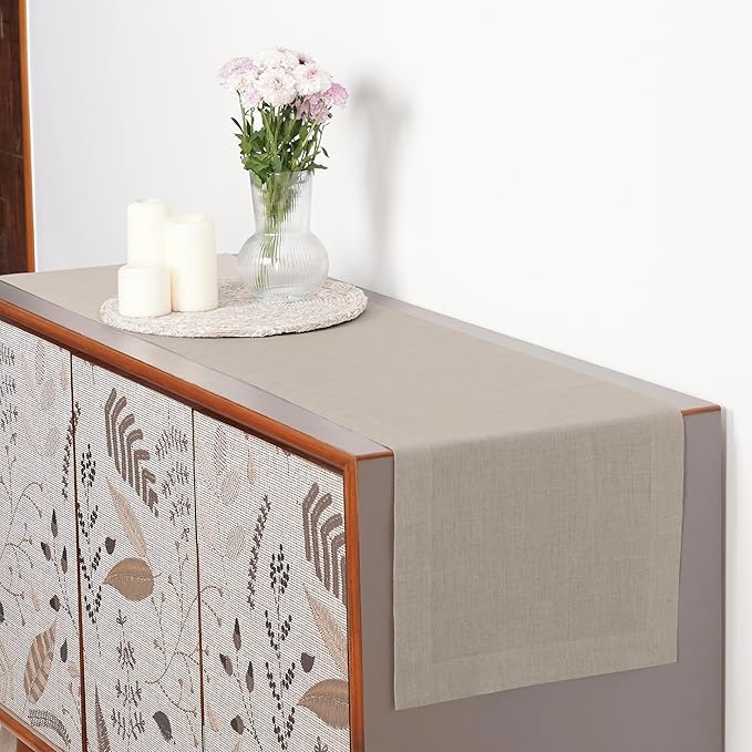 D'Moksha Homes Linen Natural Table Runner 36 Inches - 100% Pure Linen Small Table Runner 14 x 36 Inch for Dresser, Coffee Tables, Fall, Autumn and Halloween - Machine Washable
