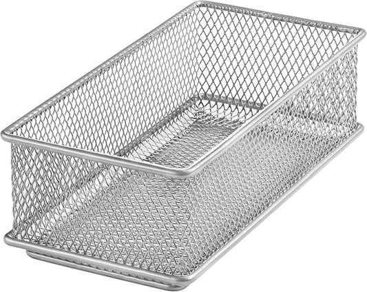 YBM HOME Silver Mesh Drawer Cabinet and or Shelf Organizer Bins, School Supply Holder Office Desktop Organizer Basket 1594s (1, 3x6x2 Inch)