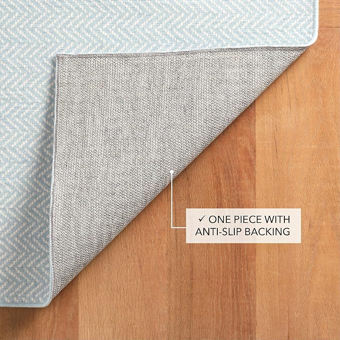 Dash and Albert Herringbone Machine Washable Area Rug - 6' x 9' Swedish Blue - Geometric Accent Rug - Anti-Slip Backing, Lightweight, Machine Washable, High Traffic Areas Kitchen, Mudroom, Entryway