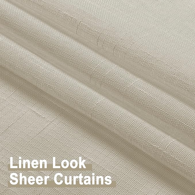 Aiyufeng Faux Linen Sheer Curtains 54 Inch Length 2 Panel Set, Fresh Farmhouse 54 Inch Long Sheer Linen Look Airy & Lightweight Elegant Window Treatments for Bedroom/Living Room/Kitchen, 30Wx54L inch