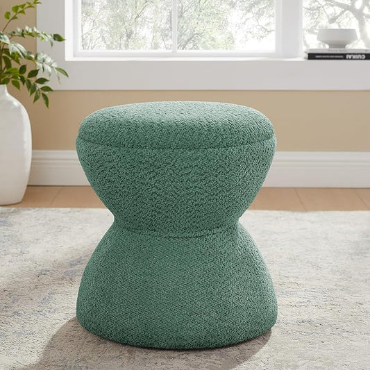 Multi-Functional Boucle Ottoman, Vanity Stool Chair, Sturdy Wooden Footstool, Suitable for Living Room, Bedroom, and Entryway, Without Installation, Green