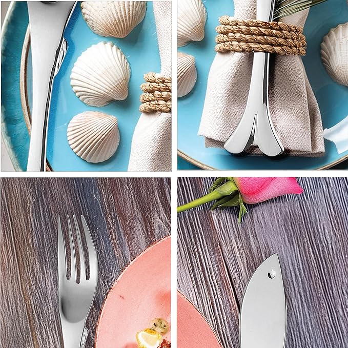 Supreme Housewares 20-Piece Fish Shaped Flatware Set, 18/8 Stainless Steel Silverware Cutlery Set, Service for 4, Mirror Polished, Dishwasher Safe (Fish)