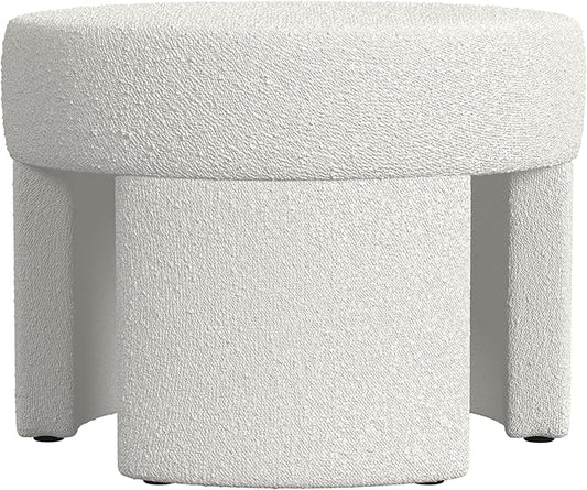 HomePop Sophia Modern Round Ottoman Home Décor|Ottoman for Living Room & Bedroom - White Cream Boucle