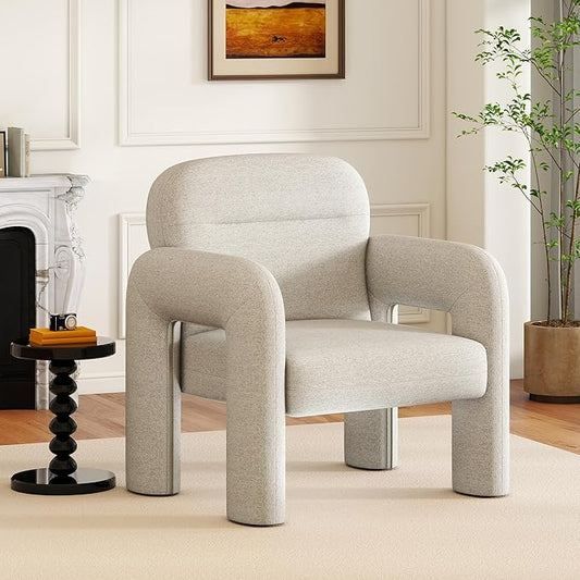 LSSPAID Accent Chairs, Modern Line Fabric Upholstered Armchairs, Comfy Leisure Reading Chair Fluffy Single Sofa Chair for Living Room, Bedrooms, Office (Grey, 1PC)