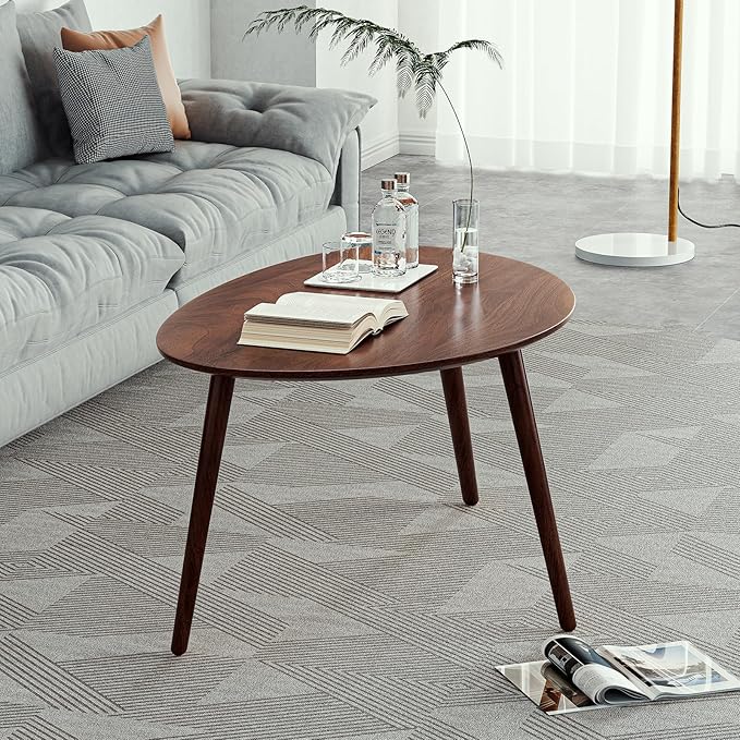 Small Oval Coffee Table, 100% Solid Wood Coffee Tables Mid Century Modern Table for Living Room, Side Table End Tables for Home (Walnut Wood Color, 25.59''x17.51''x19.68'')