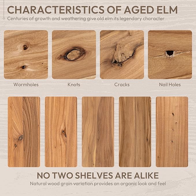 Marsmiles 40 inch Floating Shelves for Wall Elm Wood Live Edge Shelves Wall Mounted|Rustic Long Floating Shelves with Invisible Bracket for Bathroom Living Room Kitchen|Natural, 1 Pack