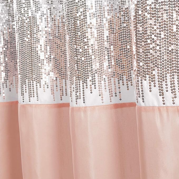 Lush Decor Night Sky Shower Curtain, Single, 72" W x 72" L, White & Blush - Sequin Shower Curtain - Sparkly Color Block Bath Curtain - Modern Glam Bathroom Decor