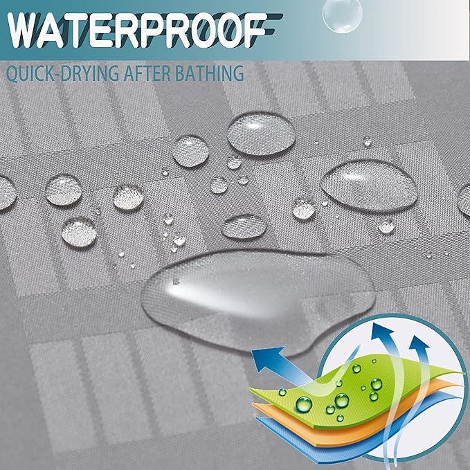 Conbo Mio Stall No Hook Shower Curtain with Snap in Liner Set, Hotel Luxury Grey Shower Curtains for Bathroom with See Through Top Window, Waterproof, Washable 36W x 74H