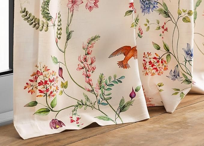 Maison d' Hermine Curtains for Living Room 100% Cotton 84 inch Length Two Panels Light Filtering Curtains for Bedroom Windows with Rod and Loop Pockets Drapes (Neo Ipomee Multicolor, 50" W x 84" L)