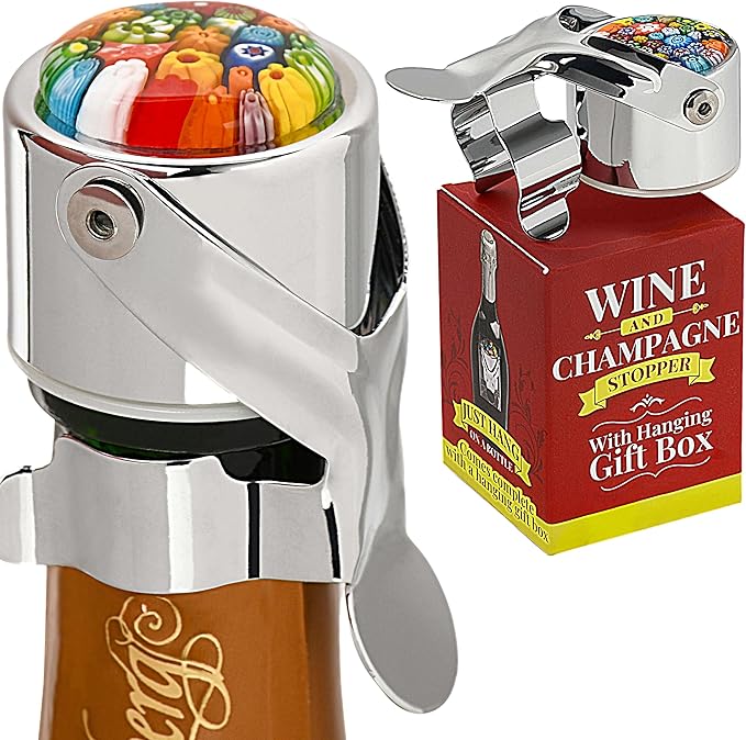 Wine Stopper & Champagne Stopper All In One - Patented Seal, Preserves Bubbles & Taste for Prosecco, Cava, and Wine – 1 Pro Grade Evan James Bottle Stopper With Hanging Gift Box