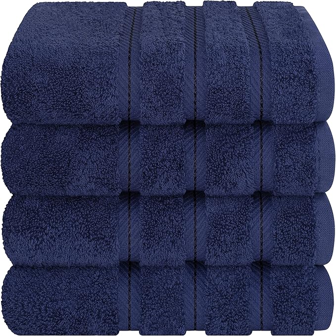American Soft Linen Luxury Hand Towels for Bathroom, 600 GSM 100% Cotton Turkish 4 Piece Hand Towel Set, 600 GSM Hand Face Towels for Kitchen, Navy Blue Hand Towels