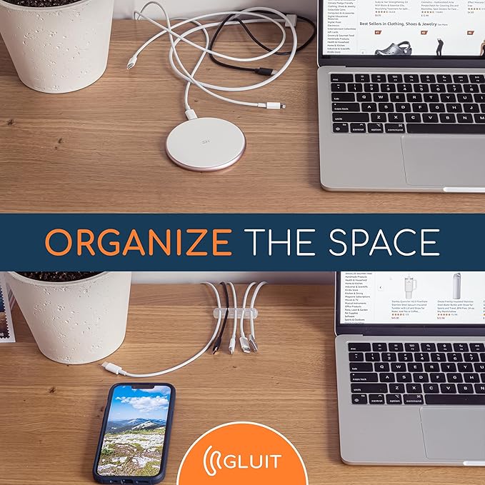 GLUIT Adhesive Desktop Cable Organizer Versatile Cord Holders Wire Clips and Cable Holder Cord Organizer for Desk Table Accessories Office Spaces New Transparent 5 Pack