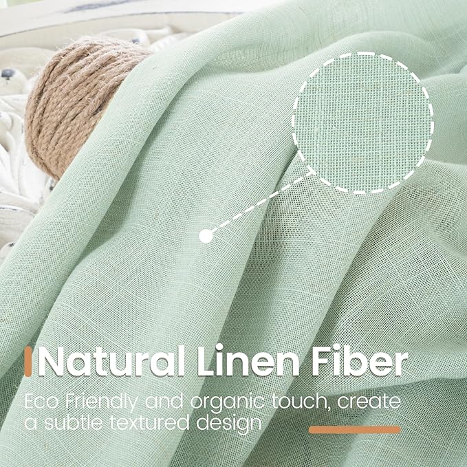 BGment 40 Inch Length Sage Green Linen Curtains for Short Window - Rod Pocket Light Filtering Drapes Natural Textured for Cafe Bedroom Decorative Lightweight Rustic, 2 Panels Set, 42 X 40 Inch