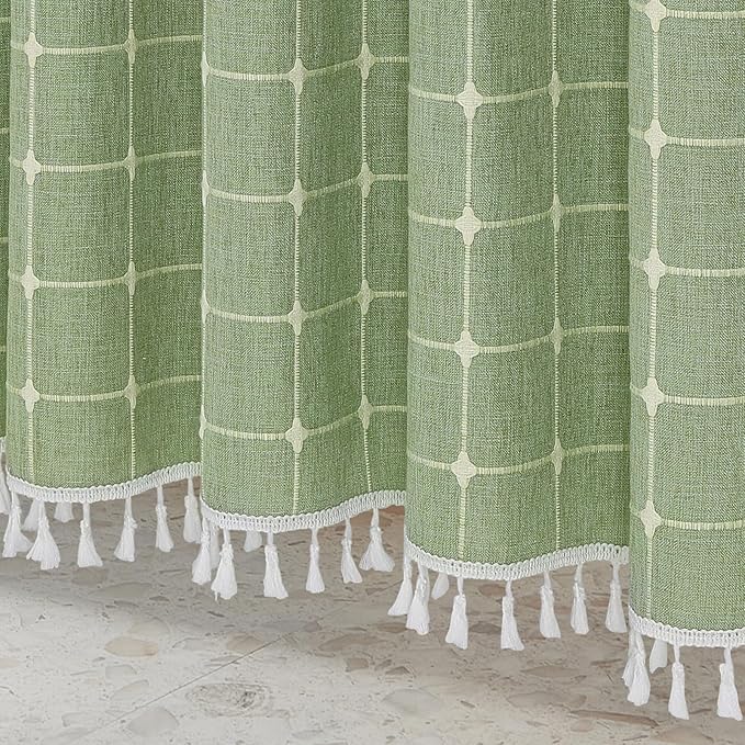 MitoVilla Sage Green Boho Farmhouse Shower Curtains for Modern Country Bathroom Decor, Thick Polyester Linen Fabric Shower Curtain, Rustic Neutral Weave Cloth Shower Curtain, 72 x 72