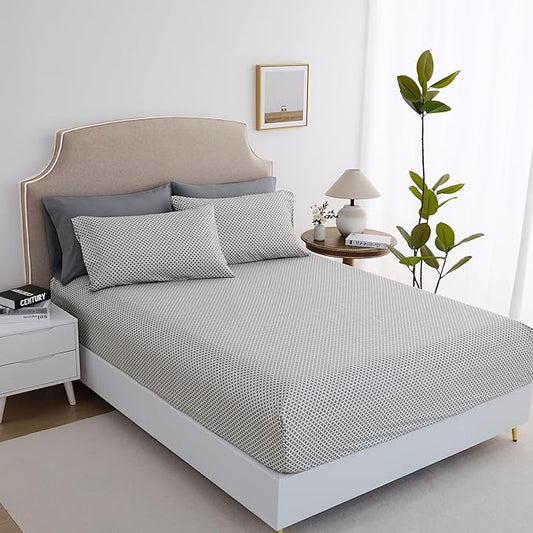 Twin Size Bed Sheets Set Deep Pockets - 6PC Geometric Print Ultra Soft Microfiber Bed Sheets - Easy to Clean, 90 Thread Count Sheets with Fitted Sheet, Flat Sheet & Pillowcases (Grey Diamond)