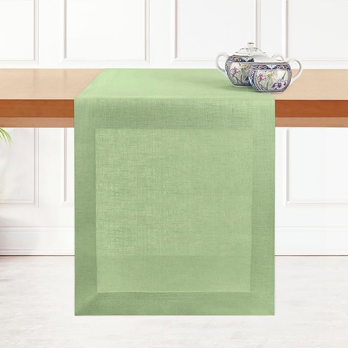 D'Moksha Homes Linen Sage Green Table Runner 72 Inches Long - 100% Pure Linen 14 x 72 Inch Table Runner for Dining, Fall, Autumn and Halloween - Machine Washable
