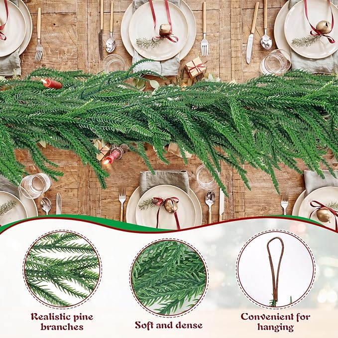 6 Ft Norfolk Pine Garland, Artificial Dense Christmas Garland Ornaments, Real Touch Greenery Garland for Fireplace, Stairs, Table, Mantle, Wall, Indoor, Outdoor Christmas Decorations